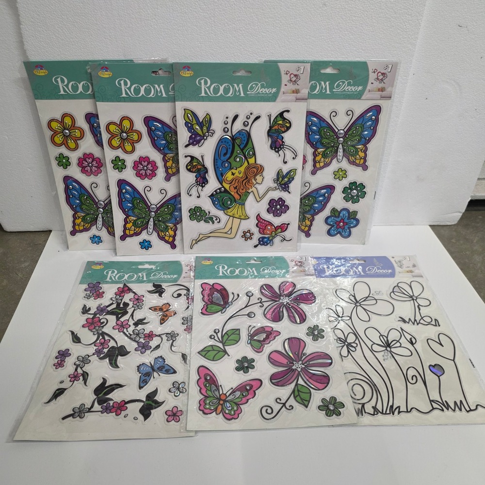 KBI Designs Room Decor Wall Sticker Lot 7 Sheets Butterfly Fairy Floral Decal